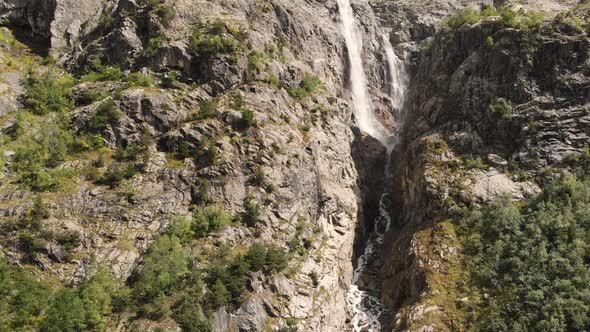 Aerial View of the Shdugra Waterfall in Caucasus Mountains in Georgia