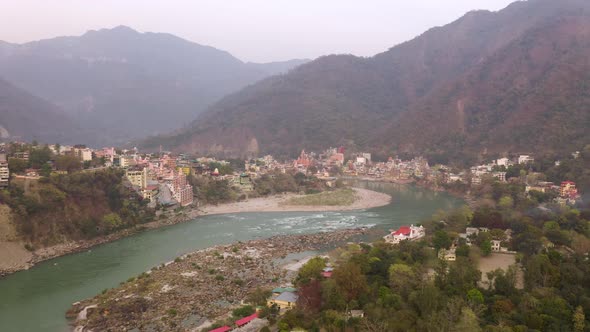 Aerial view on Rishikesh, India, 4k drone footage