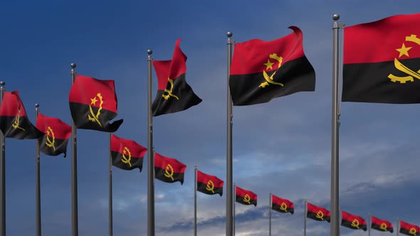 The Angola Flags Waving In The Wind  - 4K