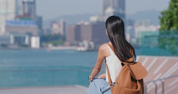 Woman Look at The View of The Sea in Hong Kong