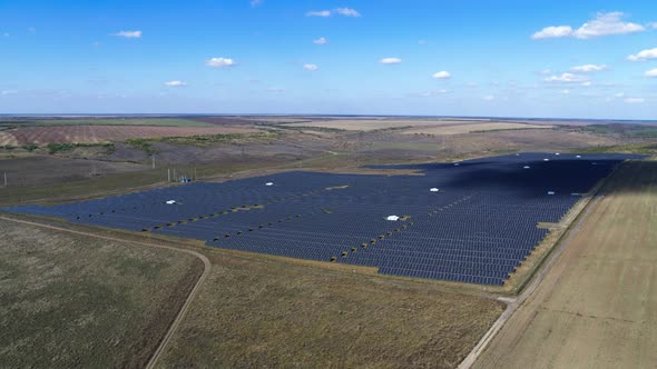 Solar Panel Green Energy at Sunny Day Aerial View