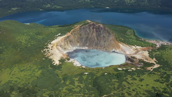 Aerial View of Golovnin Volcano on Kunashir Island. Russia.