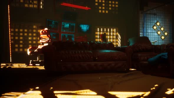 Sci Fi Futuristic Interior with Neon Lights