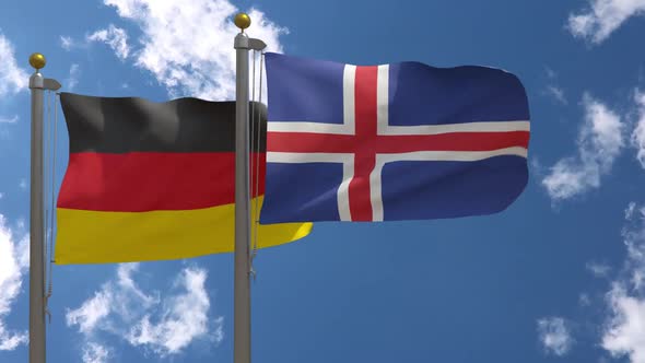 Germany Flag Vs Iceland On Flagpole