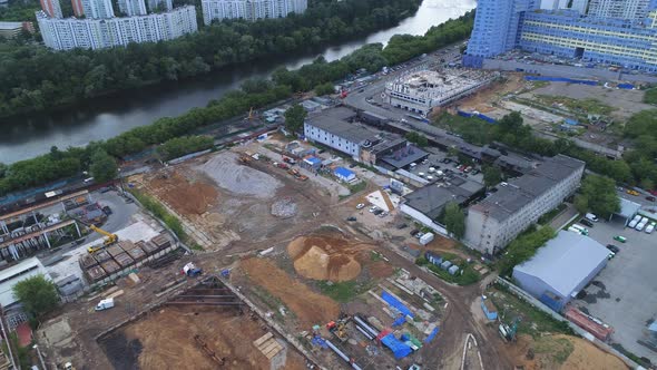 Construction Site on the River Bank, Top View.