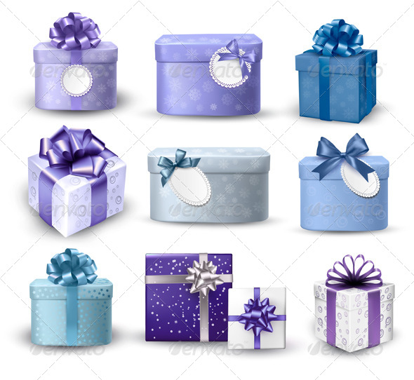 Set of Colorful Gift Boxes with Bows and Ribbons