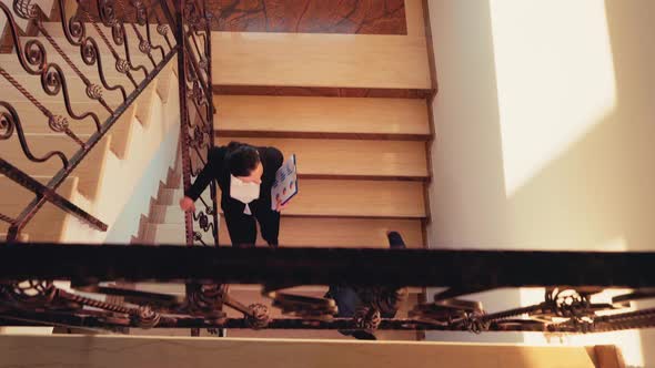 Top View of Businesswoman Greeting Meeting Man Colleague