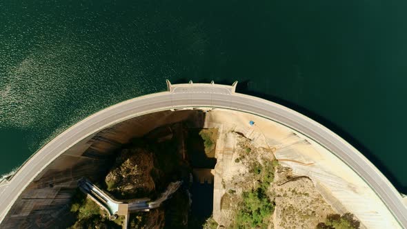 Aerial Drone Shot of Beautiful Dam Water and Road