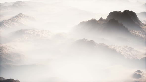 Distant Mountain Range and Thin Layer of Fog on the Valleys