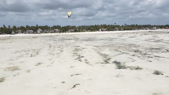 Kitesurfing Near the Shore of Zanzibar Tanzania