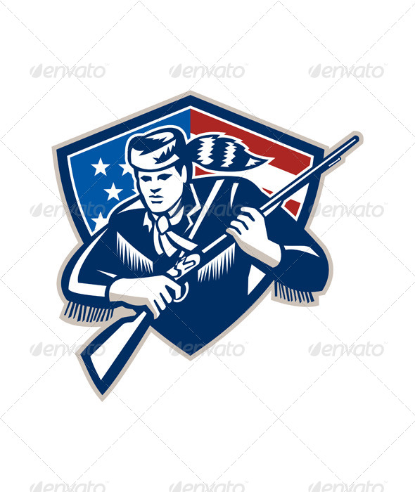 American Frontiersman Patriot Stars Stripes Flag