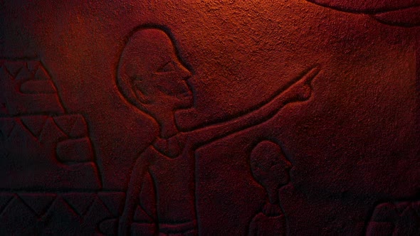 Generic Ancient People Rock Carving In Firelight