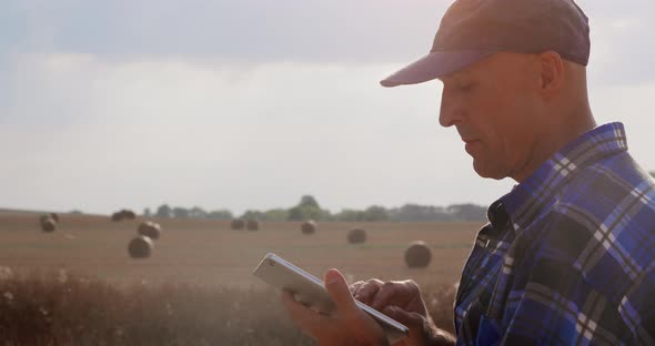 Agriculture Farmer Examining Field Modern Farming
