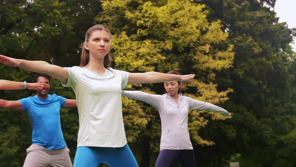 Group of People Doing Yoga at Summer Park