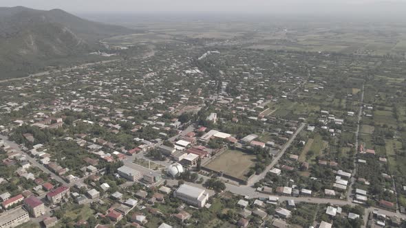 Aerial view Kvareli city center. Georgia 2021 summer