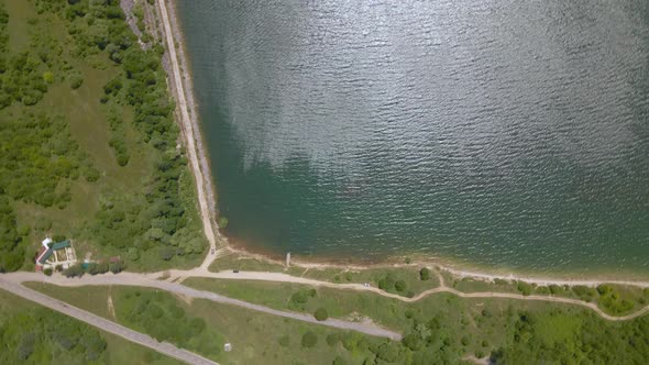 Drone Flight Over Lake Shaori in Racha