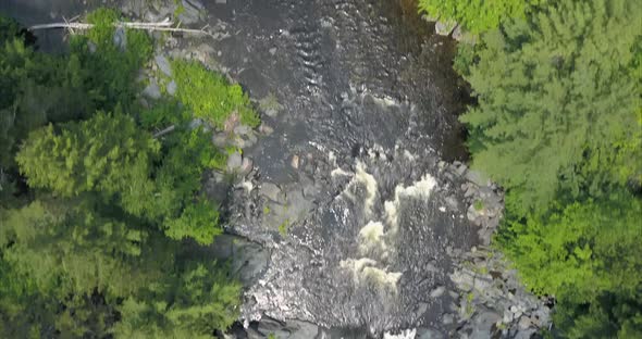 Looking down on a forest stream at Tobey Falls in Willimantic, Maine.