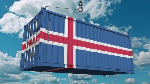 Loading Cargo Container with Flag of Iceland