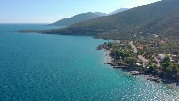 Aerial shooting summer seascape of the Mediterranean sea