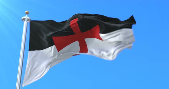 War Knights Templar Flag Waving at Wind