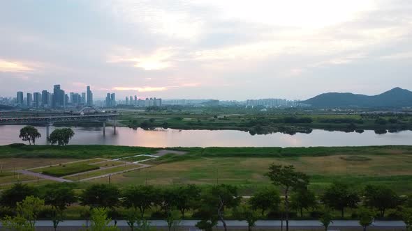 Korean city center and park scenery