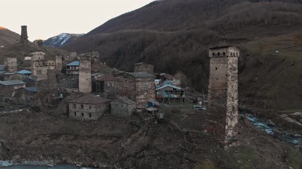 View of the Ushguli Village at the Foot of Mt