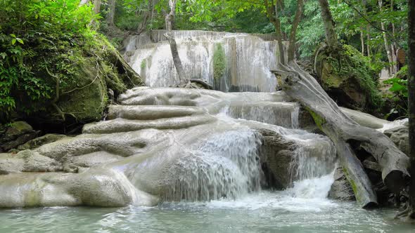 Erawan waterfall second level in National Park, famous destination in Kanchanaburi, Thailand.