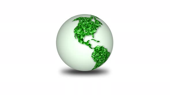 3d Rotated Green Planet Earth White Background