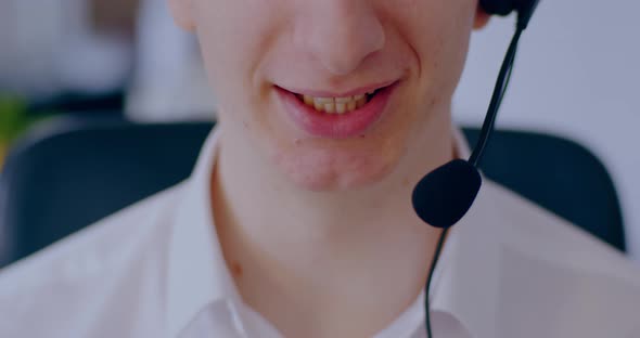 Helpdesk Support Man Talking on Headset Video Conference