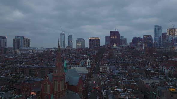 Aerial Descending Footage of Residential Urban Neighbourhood at Twilight