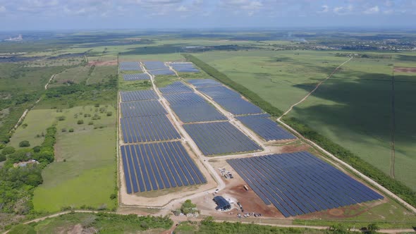 Vast photovoltaic installation in El Soco countryside; aerial view