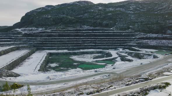 Mining Stone Quarry Rocky Pit In Norway Mountainous Landscape, Aerial