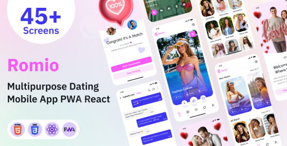 Multipurpose Dating Mobile App PWA React Template - Romio
