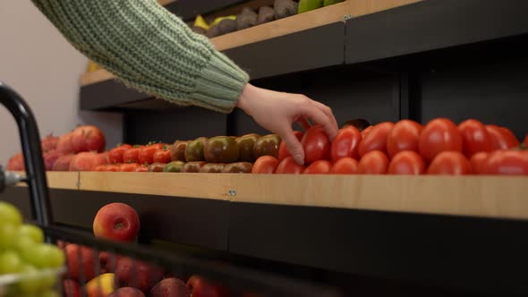 Hand of Woman Buyer Taking Vegetables in Farm Shop