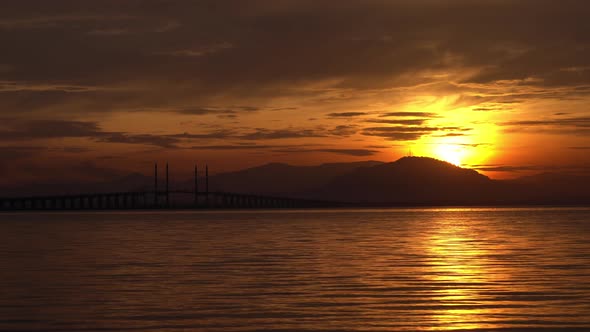 Silhouette Penang Bridge in sunrise 