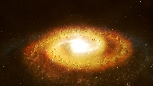 Spectacular view of a glowing galaxy - gravitationally bound system of stars.
