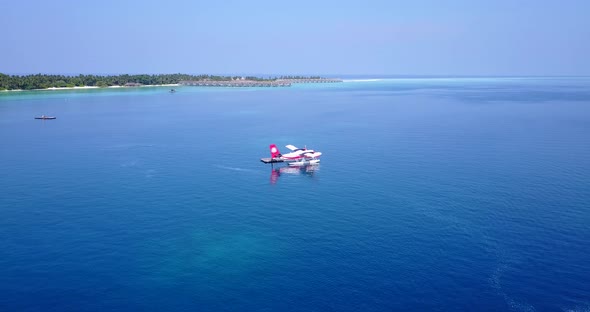 Luxury above copy space shot of a sunshine white sandy paradise beach and turquoise sea background i