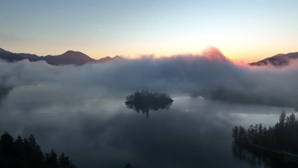 Lake Bled on a misty autumn morning