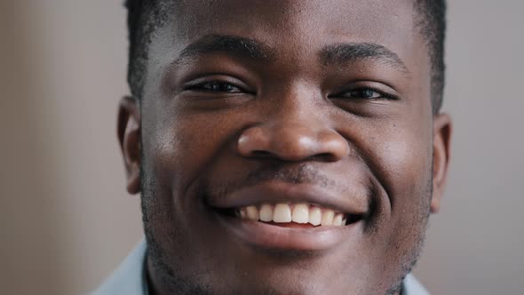 Headshot Smiling Young African American Man Happy Millennial Male Model Cheerful Looking at Camera