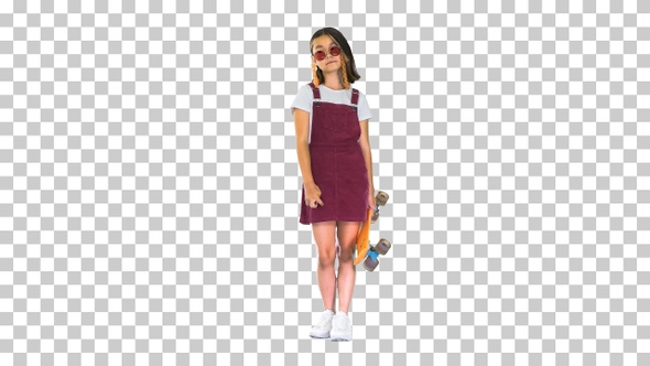 Casual young girl in shades holding a, Alpha Channel