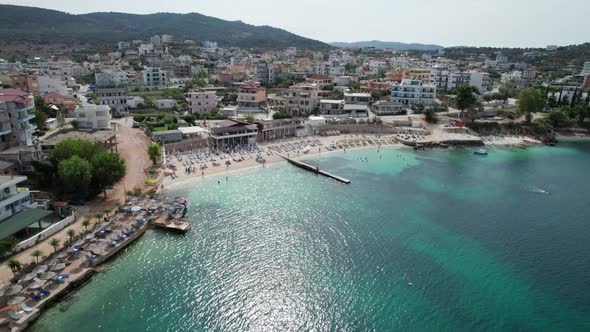 Aerial View Exotic Beach with Turquoise Water in Albania Ksamil Islands