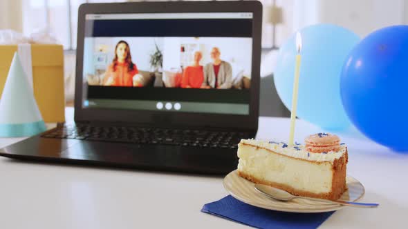 Laptop with Family Having Virtual Birthday Party