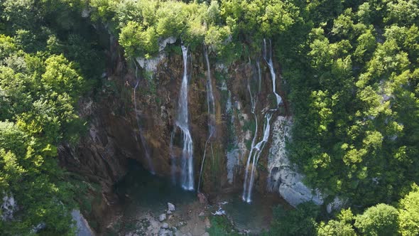 Close-up view of the beautiful Plitvice Lakes National Park with waterfalls.Large powerful waterfall