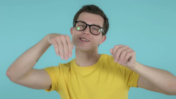 Happy Man Dancing, Blue Background