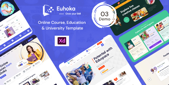Euhoka  -  University, Online Courses, School & Education xd Template