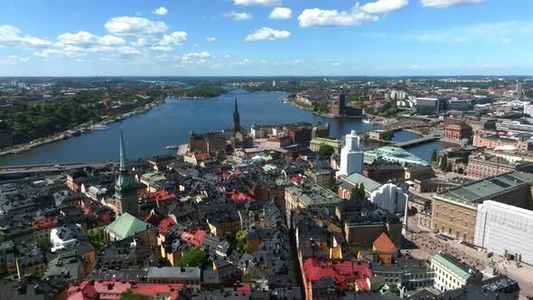 Aerial View of the Stockholm Old Town  Gamla Stan Cityscape Near the City Hall Top