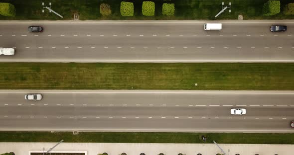 Top Down Aerial View of Freeway Busy City Road Traffic Jam Highway