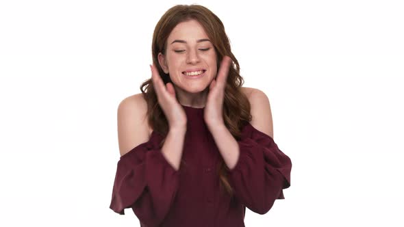 Portrait of Attractive Woman Having Wow Emotions Expressing Excitement and Unexpectedness Isolated