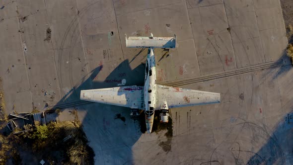 Wrecked Propellor Plane Decays in Aircraft Boneyard Cinematic Aerial