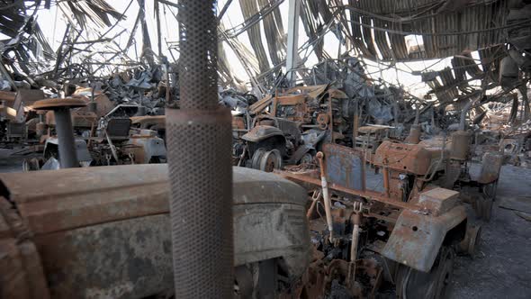 Destroyed Logistics Hub As a Result of a Rocket Attack By Russian Troops Near Kyiv